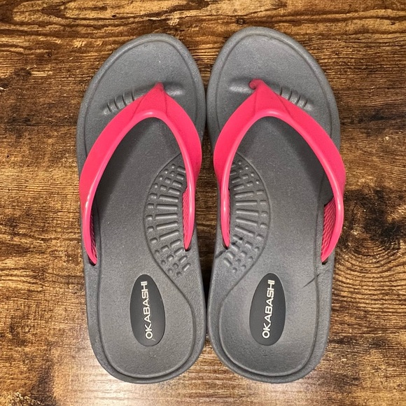 Okabashi Breeze Flip Flops Pink Gray Rubber Arch Support Slip Resistant womens M - Picture 4 of 9